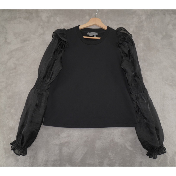 Anthropologie Black Puff Sheer Long Sleeve Blouse Women’s Size M Romantic Top - Picture 3 of 8